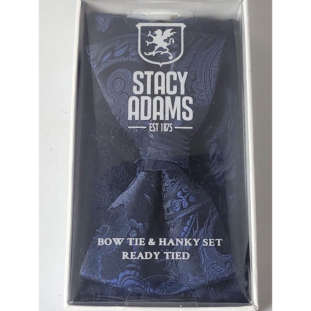 Stacy Adams Bow Tie and Hanky Set Woven Silky Microfiber Paisley Blue